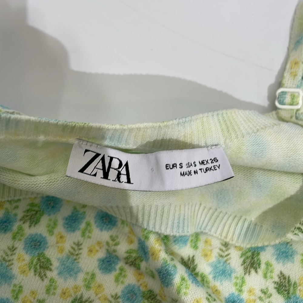 Zara Mini Dress Size S Knit Tank Dress Yellow And Blue Ditsy Floral EUC - Picture 5 of 10